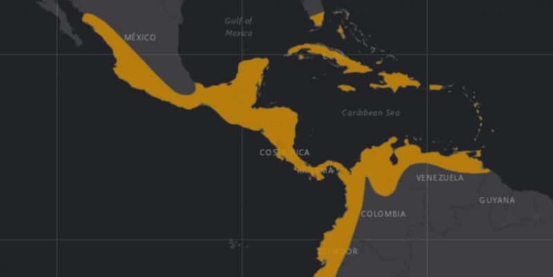 Mapa de rango geográfico para el Cocodrilo de Río