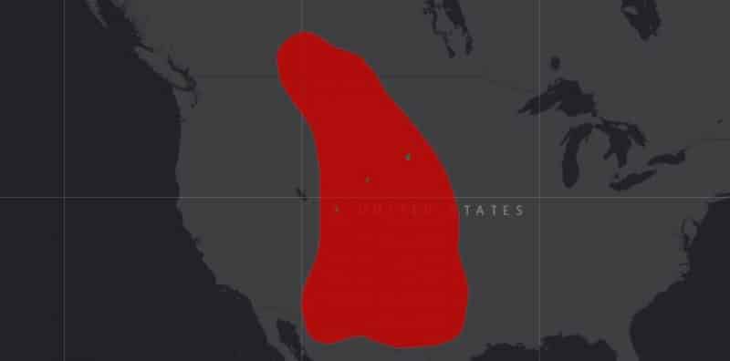 Mapa de rango geográfico para el Hurón de Pies Negros
