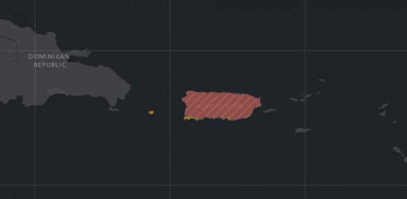 Mapa de rango geográfico para la Mariquita de Puerto Rico